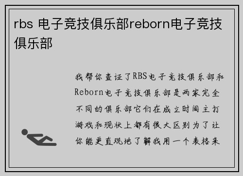 rbs 电子竞技俱乐部reborn电子竞技俱乐部