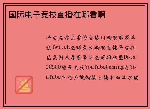 国际电子竞技直播在哪看啊